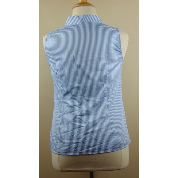 Talbots Sleeveless Tank Size 12 Blue / White Stripe Light Weight Neck Tie Cotton - Picture 4 of 8